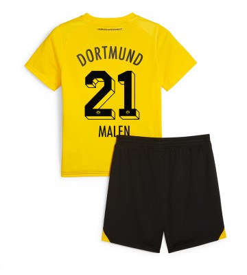 Borussia Dortmund Donyell Malen #21 Hemmaställ Barn 2023-24 Kortärmad (+ Korta byxor)